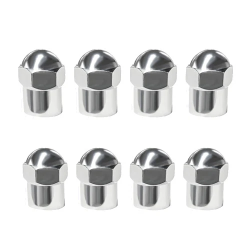 DXNQ 8PCS Car Tire Valve Stem Caps, Leakproof Round Top Hexagon Chrome Valve Stem Cover with Rubber O-Ring, Dustproof Universal Chrome-Plated Valve Stem Cap for SUV Bike Motorcycle