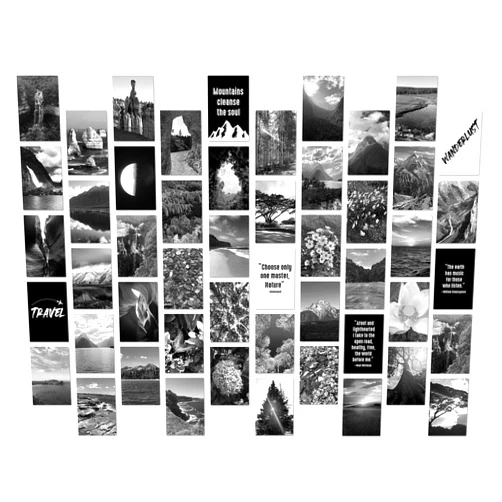 FOCUS AND ZEAL Poster Collage Kit, 50 pcs 4x6 inch, Black and White Wall Art for Bedroom Decor, Dorm Room Decor, Aesthetic Pictures for Wall