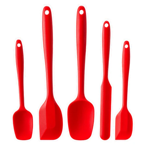 Hoewina Silicone Spatula Set, 5 Piece Food Grade Rubber Spatulas for Baking, Cooking, and Mixing High Heat Resistant Non Stick Dishwasher Safe BPA-Free (RED)