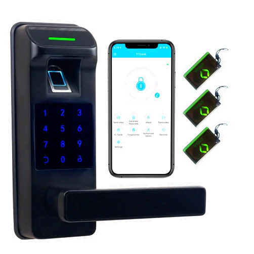 Harfo Fingerprint Door Lock, Heavy Duty Full APP Control Touchscreen Keypad Keyless Lock with Reversible Handle, Perfect for Home/Office/Bedroom Doors (Black)