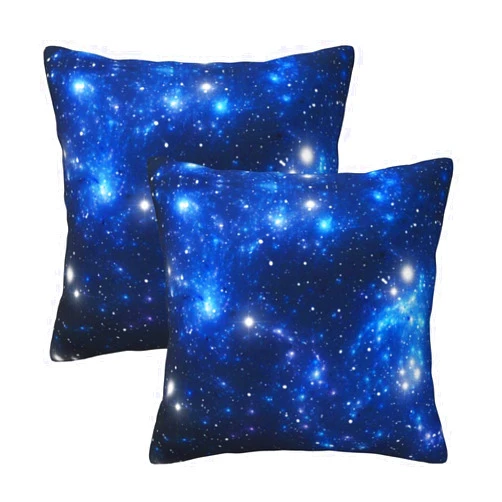 Tebjh Galaxy Blue Stars Pillow Covers 18x18 in Space Decorative Couch Pillow Cases Sets of 2 Square Throw Pillows Home Decor for Living Room Bedroom Bed Cushion Outdoor