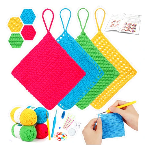 Katech Crochet Kit for Beginner Adults, Dishcloth Beginner Crochet Kit for Adults Learn to Crochet, Crochet Starter Kit Contain Detail Instruction Soft Yarn and Crochet Hook Supplies