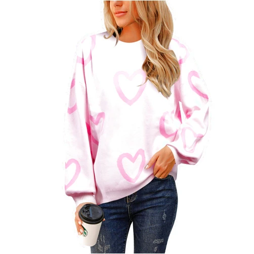 UNIQUEONE Valentines Sweater Women Love Sweatshirt Heart Graphic Knit Sweaters Valentine Day Oversized Crewneck Tops