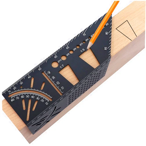 Tshiwort Multi Angle Measuring Ruler, Woodworking Square Size Measure Ruler, Aluminum Alloy 3D Mitre Angle Measuring Tool, Multifunctional 45/90 Degree Angle T Ruler Gauge for Engineers Carpenters