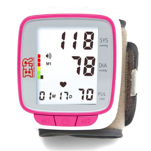 Ever Ready First Aid Fully Automatic Blood Pressure Wrist Cuff Watch Wearable Monitor for Home Use - Pink- Batteries Included