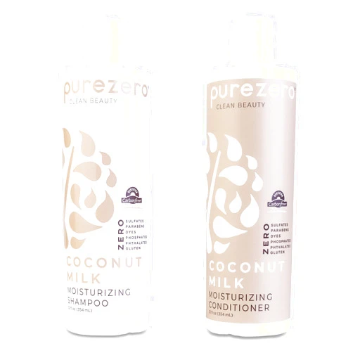 Purezero Coconut Milk Shampoo & Conditioner Set - 100% Vegan & Cruelty Free - Intense Hydration & Increase Shine - Zero Sulfates, Parabens, Dyes - Fight Dandruff & Frizz