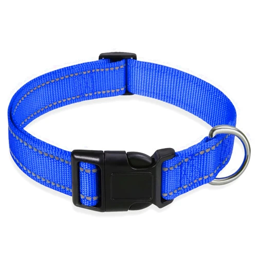 BOOMIBOO Reflective Dog Collar with Buckle Adjustable Safety Nylon Collars for Small Medium Large Dogs, Navy Blue S