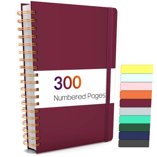 Forvencer Lined Spiral Journal Notebook with 300 Numbered Pages, B5 College Ruled Thick Journals for Writing with 100GSM Paper, Hardcover Notebooks with Contents for Work, School, Women, Men, Burgundy