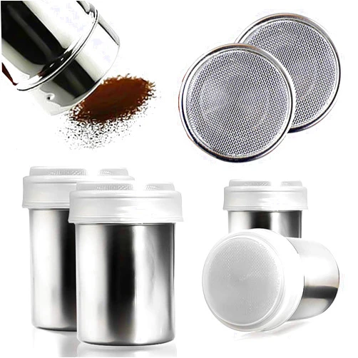 HANSGO 2 Set Powder Sugar Shakers, Stainless Steel Powder Shaker Mesh Shaker Powder Cans for Salt Coffee Cocoa Cinnamon Powder Seasoning Cans with Lid