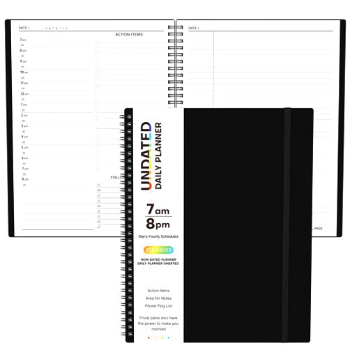Forvane Daily Planner Undated - Spiral Appointment Planner, 208 Pages, 8.8