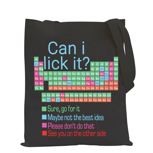 POFULL Periodic Table of Elements Gift Chemist Handbag Chemistry Laboratory Chemistry Lover Gift Can I lick it Tote Bag (Can i lick it)
