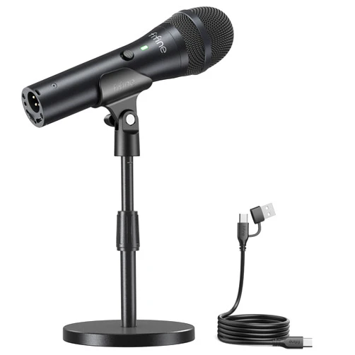 FIFINE USB/XLR Dynamic Microphone for Podcast Recording, Studio Handheld Mic Set with Desktop Stand for Vocal, Voice Over, Streaming, Black-AmpliTank TANK2