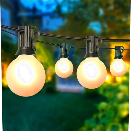 Pallerina 25Ft Frosted White String Lights with 27 G40 Globe Light Bulbs, Frosted Outdoor String Lights for Backyard Porch Balcony Party Wedding Umbrella, G40 5 Watt Bulbs E12 Base- Black Wire