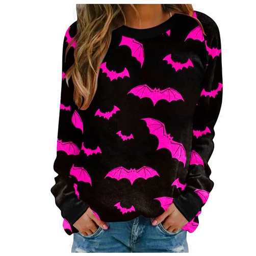 SHAOBGE Halloween Sweatshirts for Women Long Sleeve Shirts Crewneck Printed Loose Casual Pullover Tee Tops Fall Clothes 2023