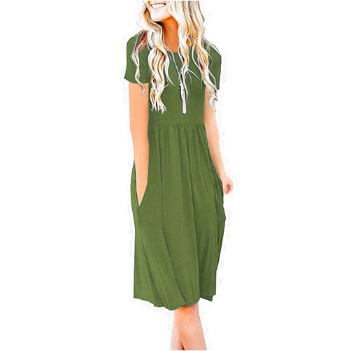 DB MOON Women Summer Casual Short Sleeve Dresses Empire Waist Dress with Pockets