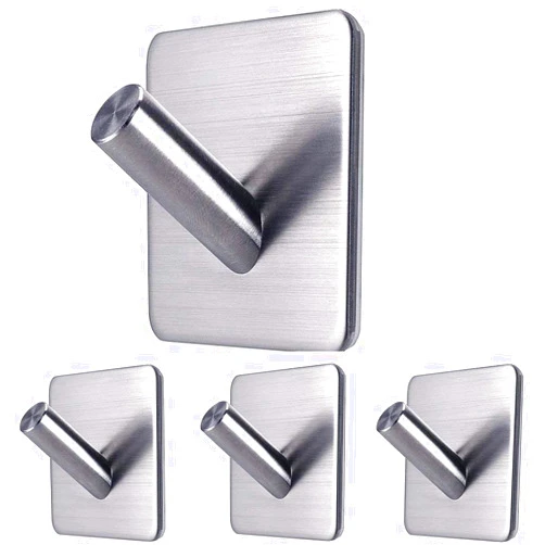 Fotosnow Anti-Skid Adhesive Towel Hooks Heavy Duty Towel Hanger Waterproof Stainless Steel Stick on Shower No Drill Hooks for Hanging-Bathroom and Kitchen 4 Packs