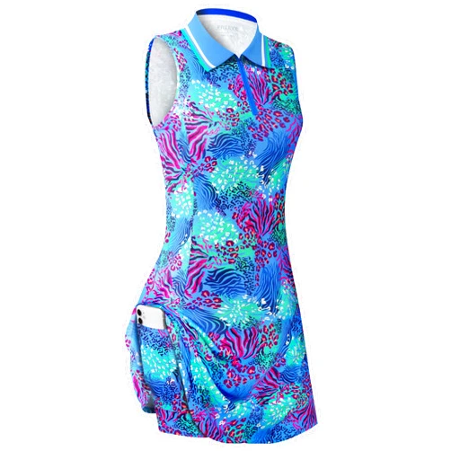 FREEYE Womens Sleeveless Golf Tennis Dresses with Inner Shorts＆Pockets for Workout Exercise