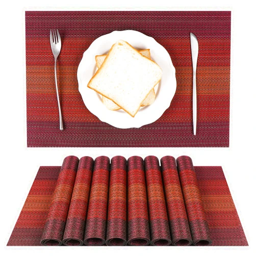 YeaBerr Placemats Set of 8, Mix Vinyl Woven Wipeable Heat-Resistant Place Mats, Stain Resistant Washable Table Mats for Dining Table Kitchen Indoor Decor, Dark Red