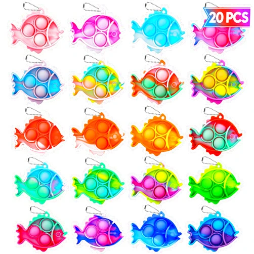 Genuvi Pop Fidget Toys Bulk Its Birthday Party Favors for Kids 20 PCS Cute Fish Mini Pop Keychain It Fidget Toy Packs Fidgets for Classroom Prizes for Kids Christmas Stocking Stuffers for Kids Sensory Toys