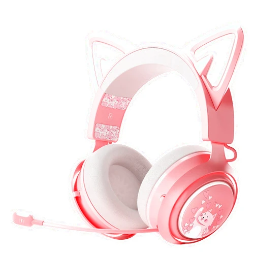 EASARS Wireless Cat Ear Headphones, Pink Gaming Headset Bluetooth 5.0 for Smartphone, Retractable Mic, 50mm Drivers, RGB Lighting Headset with Mic (USB Dongle Not Included)