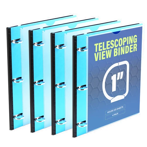 WOT I Telescoping 3 Ring Binder 1 Inch 4PCS, Expandable Flexible Binder - Patented Design for Easy Portability, Holds Up 225 Sheets, Perfect for School, Office&Home Organization, Blue