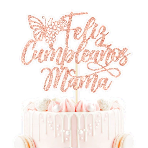 Calarjeta Feliz Cumpleanos Mama Cake Topper, Happy Birthday Mom Cake Decorations, Best Mom Ever, Happy Mother's Birthday Party Decorations (Rose Gold Glitter)