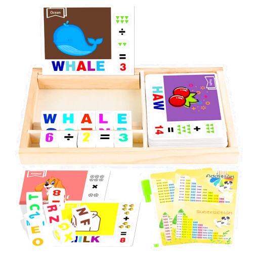 Receka 7 in 1 Learning Toy for Kids 2-10 Year Old, Wooden Word Spelling Game Counting Puzzle, Montessori Educational Alphabet Cube Toys w/Sight Words Reading Blocks Matching Letter Sorting Gift for Boy Girl