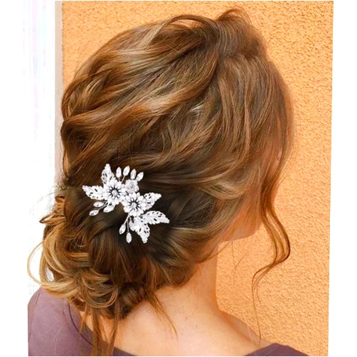 Jakawin Leaf Bride Wedding Hair Comb Flower Hair Piece Rhinestone Bridal Hair Accessories for Women HC138 (1 Silver)