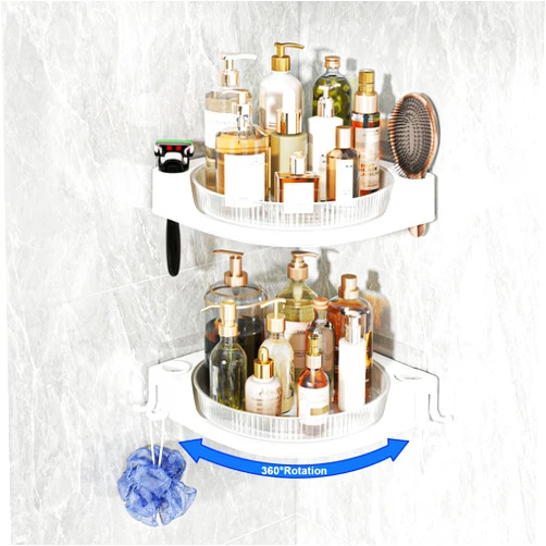 Auletin Shower Corner Shelves, 360° Rotating Corner Shower Organizer, 2 Pack Bathroom Shower Shelf for Inside Shower, No Drill Corner Shower Caddy for Bathroom, Bathtub and Kitchen