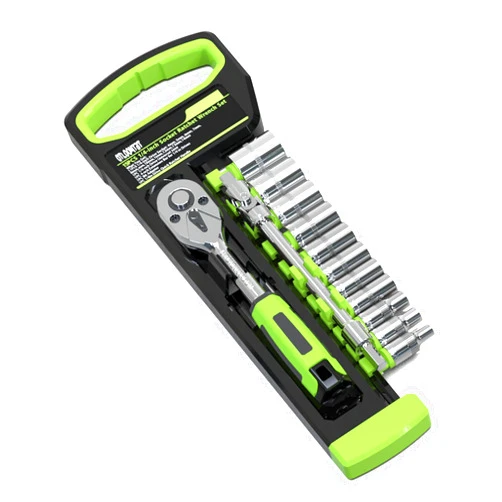 OTLOOMTBT 15pcs 1/4 Inch Drive Ratchet Socket Wrench Set, with Metric 4-14mm and Front and Rear Quick Released Ratchet Handle and Extension Bar Universal Joint Hand Drill Adapter, Portable Organizer