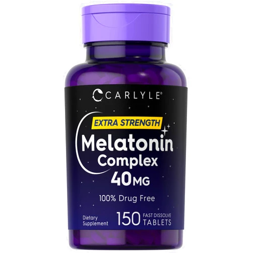 Carlyle Melatonin 40mg Complex | 150 Fast Dissolve Tablets | Extra Strength Support | with Ashwagandha and Chamomile | Vegetarian, Non-GMO, Gluten Free Supplement