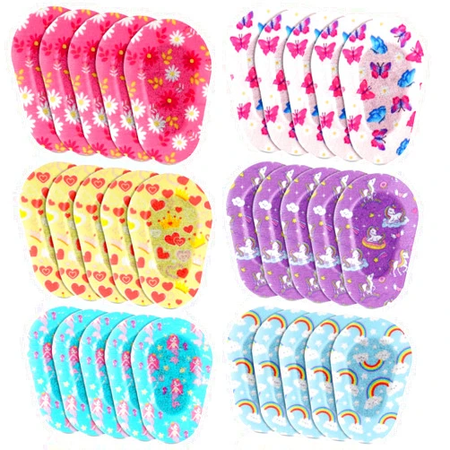 Panelee 30 Pcs Adhesive Eye Patches for Kids Girls Designs Cotton Adhesive Bandages for Girls Toddler, 6 Styles