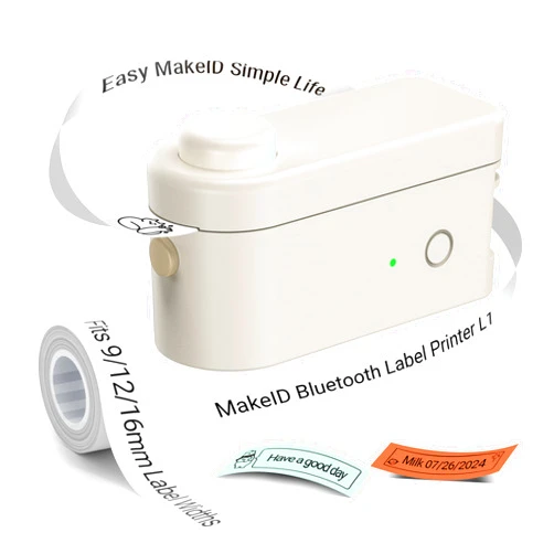 Makeid Label Makers, L1 Label Maker Machine, Portable Wireless Sticker Label Makers for Home, School, Office Use, Rechargeable Thermal Printer with Multiple Fonts, Templates - Beige, 300dpi
