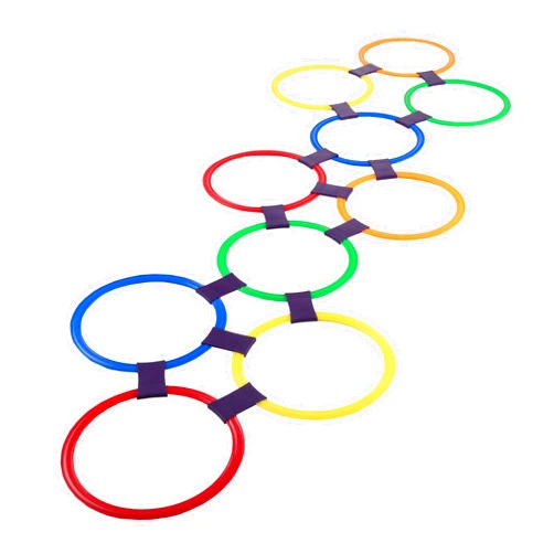 Hey! Play! Hopscotch Ring Game-10 Multi-Colored Plastic Rings and 15 Connectors for Indoor or Outdoor Use-Fun Creative Play Set for Girls and Boys