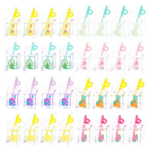 PH PandaHall Fruit Milk Tea Charms, 32pcs 8 Styles Mini Drink Bottle Pendants Resin Fruit Juice Charms Cup Bottle Dangle Charms for DIY Earrings Keychain Necklaces Crafts Making Xmas Present