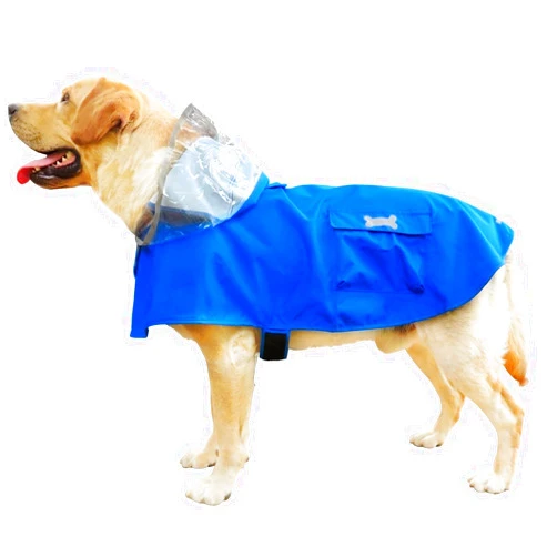 MAMORE Dog Raincoat Hooded, Waterproof Dog Rain Jacket for Large Dogs Lightweight Rain Jacket with Leash Hole for Small to 4X-Large Dogs(Blue, Small)