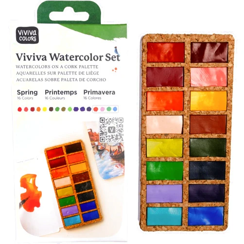 Viviva Colors Travel Watercolor Paint Set - Spring 16 Watercolor Paints for Adults Beginners, Artists, Hobbyists - Lightfast, Vibrant, Handmade & Portable Watercolor Kit with Mixing Palette