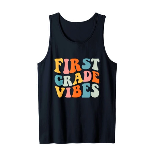Back To School By AK'Skeet Groovy First Grade Vibes Face Retro Teachers Back To School Tank Top