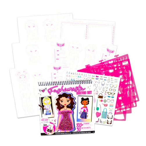 Fashion Angels Fashion Design Sketch Portfolio - Sketch Book for Beginners, Sketch Pad with Stencils and Stickers for Kids 6 and Up, Brown(Covers May Vary)