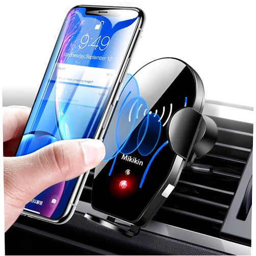 Mikikin Wireless Car Charger, Auto-Clamping Car Phone Holder Mount 10W 7.5W Fast Charging Air Vent Car Charger Compatible with iPhone 15 14 13 12 11 Pro Max Mini XR XS X, Samsung Galaxy S24 Ultra S23 S22 S21+