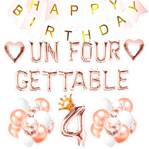 GLINSEMO Un Four Gettable Birthday Decorations, Unforgettable Birthday Decorations, 4th Birthday Party Decorations for Girls Boys, Fourth Birthday Decorations Girl Boy, Un Four Gettable Unfourgettable 4 Four