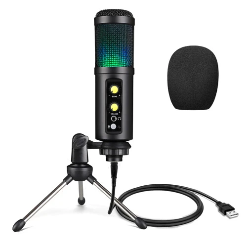 Tiimge Metal USB Microphone,with RGB Lighting,Headphone Output,Volume and Echo Control,Mute Button,Computer Condenser Gaming Mic for PC/Laptop,for singing,Streaming,Podcast,Studio Recording