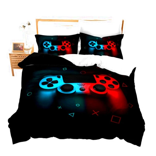 Erosebridal Boys Gamepad Comforter Cover Twin Size(No Comforter),Play Gamer Bedding Set Kids Young Man Video Games Duvet Cover for Teen Child Game Room Decor Black Classic Retro Gaming Quilt Cover with Controller