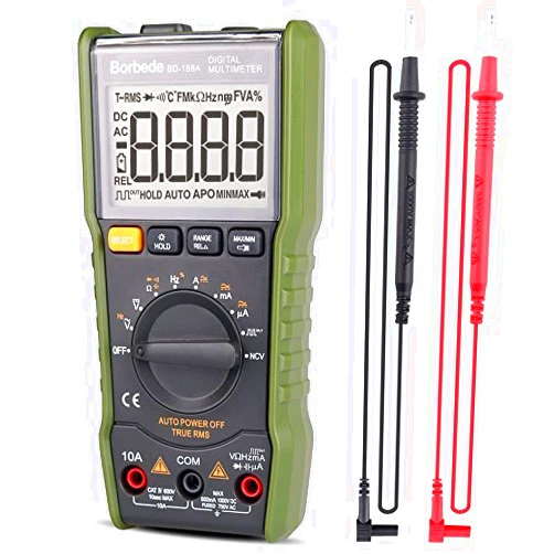 Borbede Digital Multimeter,DC AC Voltage Current Capacitance Resistance NCV Square-Wave Output True RMS Diode Tester of 6000 Count,Borbede 168A Mini Portable