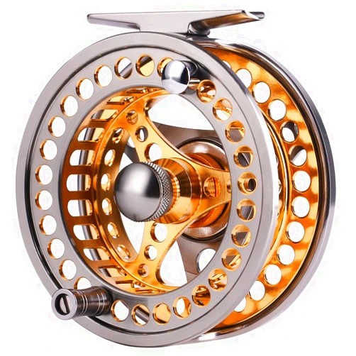 Sougayilang Fly Fishing Reel Large Arbor 2+1 BB with CNC-machined Aluminum Alloy Body and Spool in Fly Reel Sizes 5/6,7/8 A-Golden 5/6 Reel