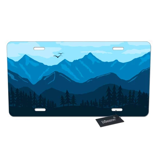Wondertify License Plate Smoky Mountain Landscape Morning in The Mountains Blue Decorative Car Front License Plate,Vanity Tag,Metal Car Plate,Aluminum Novelty License Plate,6 X 12 Inch