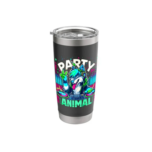 Party Animal Music DJ Wolf Fox Fursona Furry Pun Party Animal DJ EDM Music Wolf Fox Fursona Furry Fandom Pun Stainless Steel Insulated Tumbler