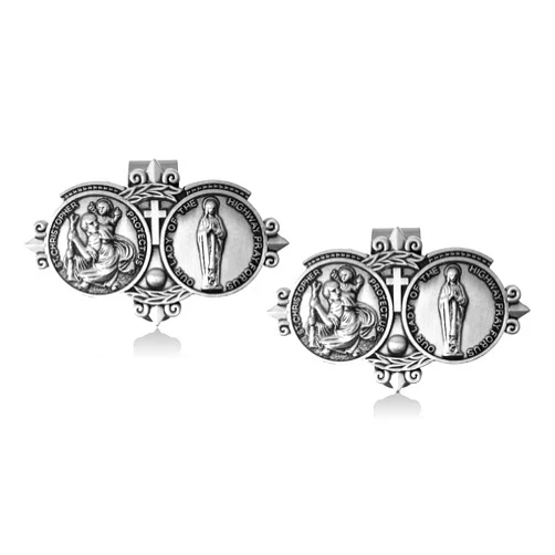 Vrasly 2 Pieces St Christopher Medal Visor Clip, Car St Christopher Catholic Visor Clip for Car Our Lady of The Highway Visor Clip, Silver Highway Visor Clip for Car Driving Decorations
