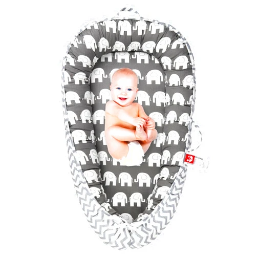 Kabirili Baby Lounger for Newborn Cover，Removable Slipcover Infant Nest-Breathable & Portable Adjustable Cotton Soft Baby Floor Seat - for TravelNewborn Essentials (White Elephant)