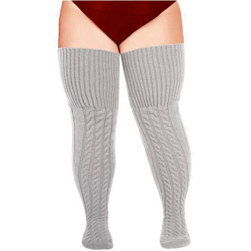 Moon Wood Wool Plus Size Thigh High Socks For Thick Thighs- Extra Long Womens Warm Cable Knit Over Knee Stockings Leg Warmers